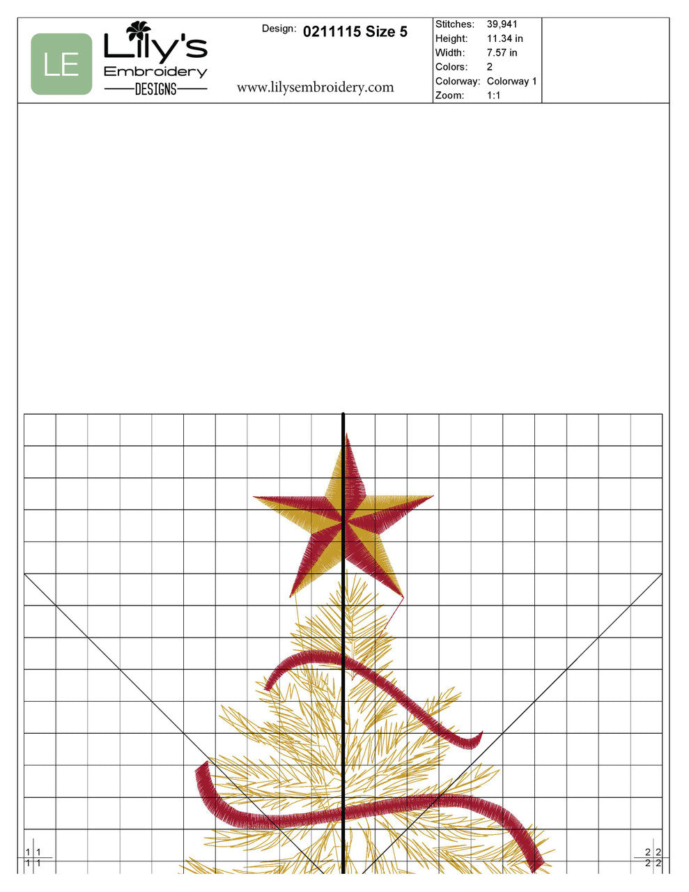 Gold Christmas Tree Machine Embroidery Designs - 4 Sizes