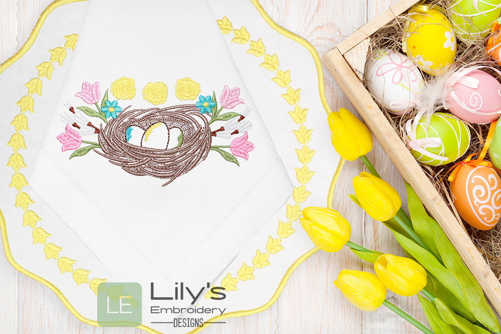 Blooming Nest Machine Embroidery Design (5 Sizes)
