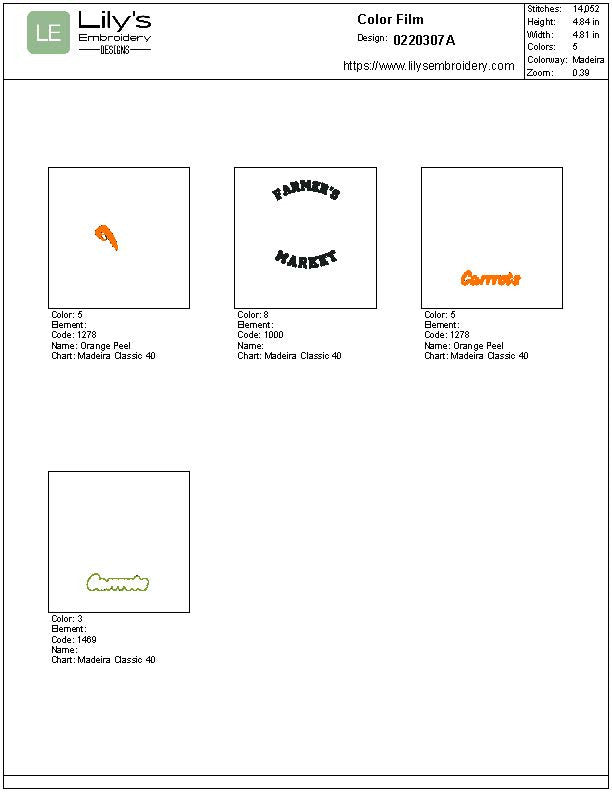 Carrots Farmer's Market Machine Embroidery Design 4 Sizes