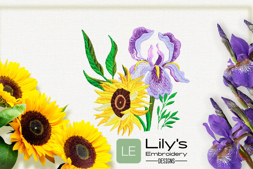 Sunflower Iris Machine Embroidery Design - 5 Sizes