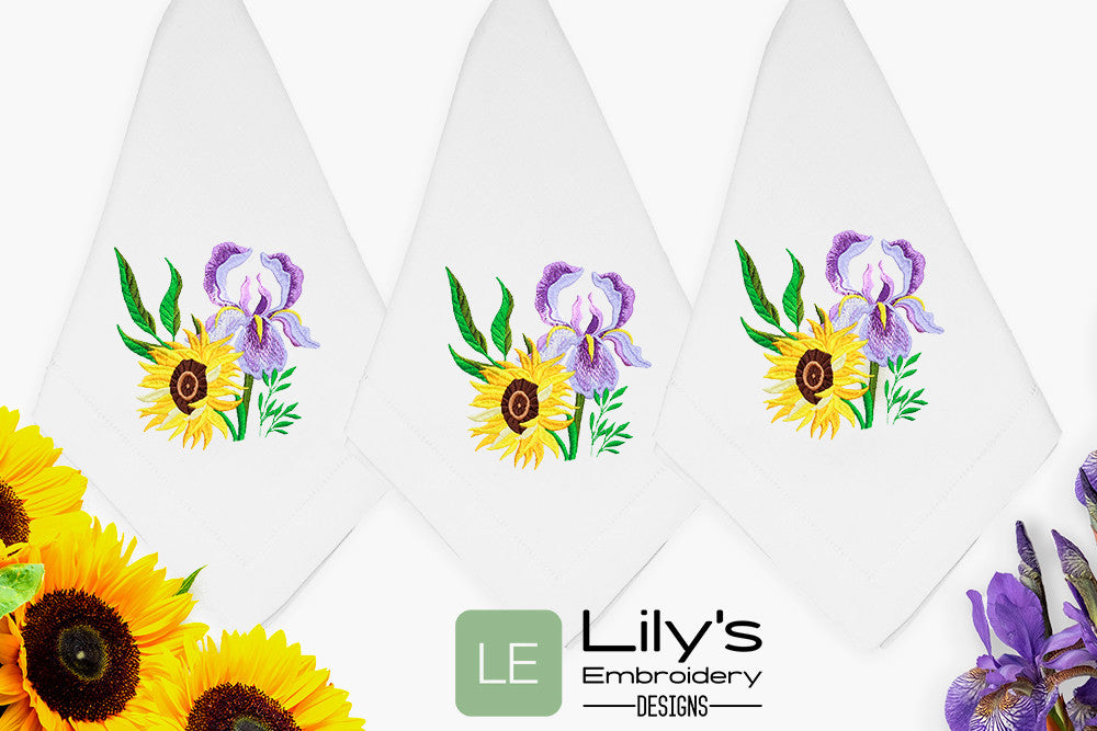 Sunflower Iris Machine Embroidery Design - 5 Sizes