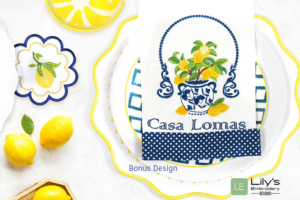 Chinoiserie Lemon  Tree Machine Embroidery Design
