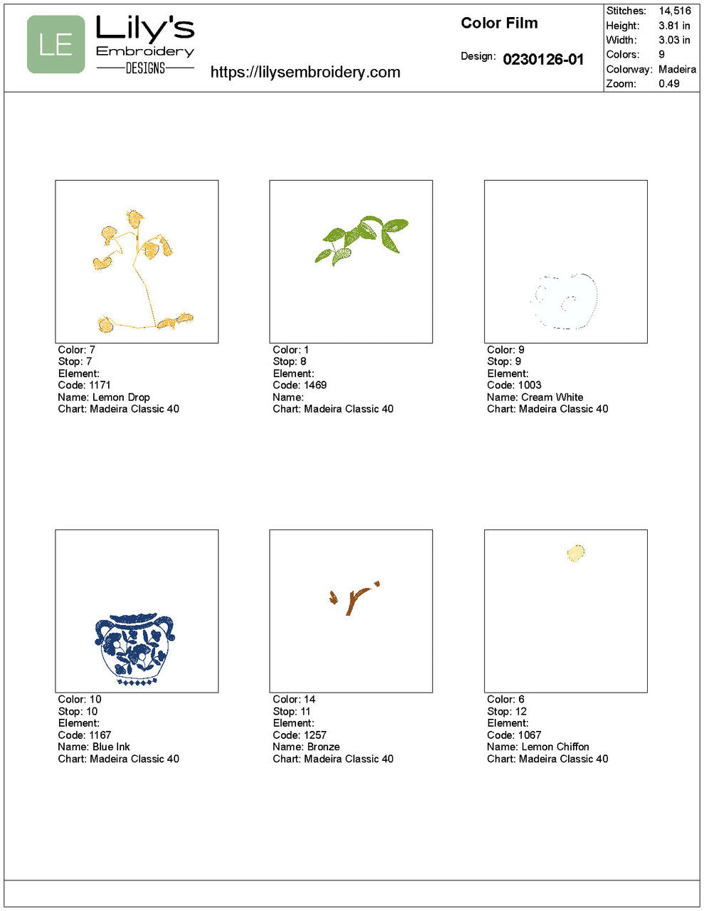 Chinoiserie Lemon Tree Machine Embroidery Design