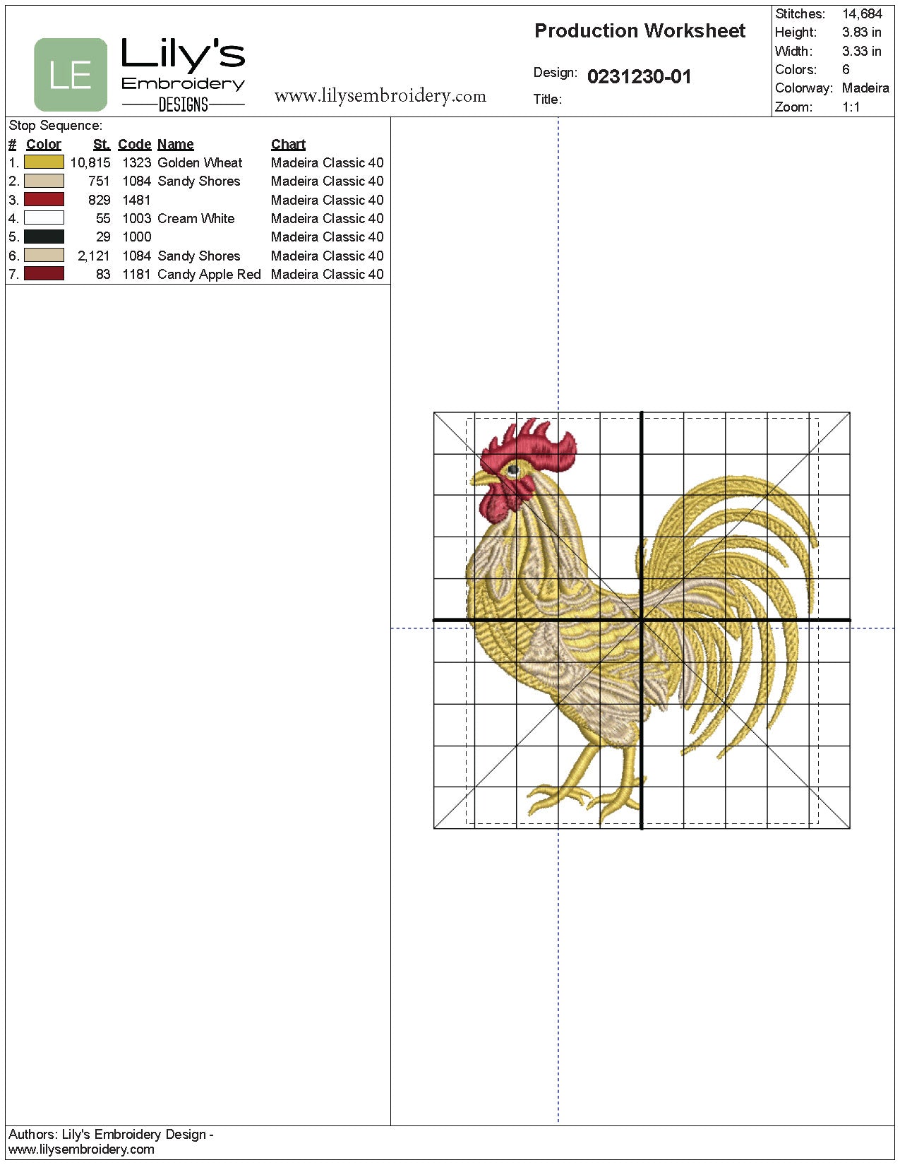 Gold Rooster Machine Embroidery Design - 5 Sizes