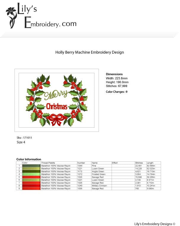 Holly Berries Monogram -Merry Christmas Machine Embroidery Designs