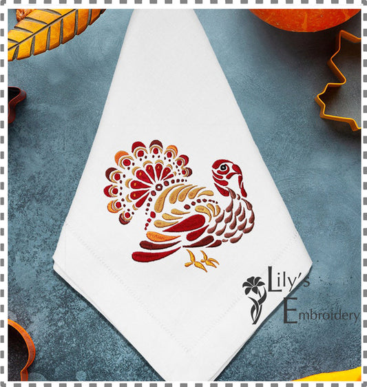 Elegant Turkey  Machine Embroidery Design - 6 Sizes