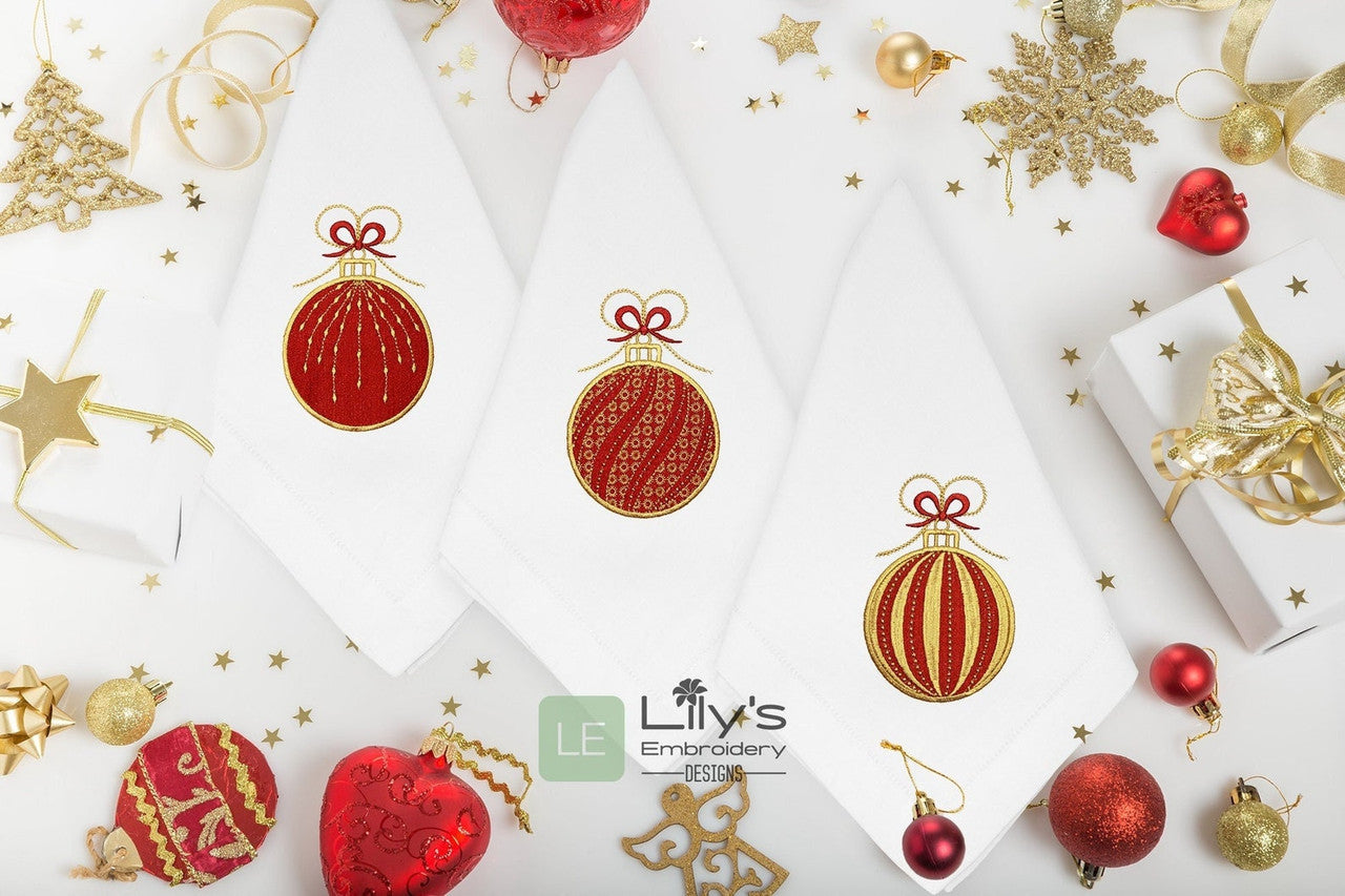 Set of 3 Christmas Ornaments Machine Embroidery Designs