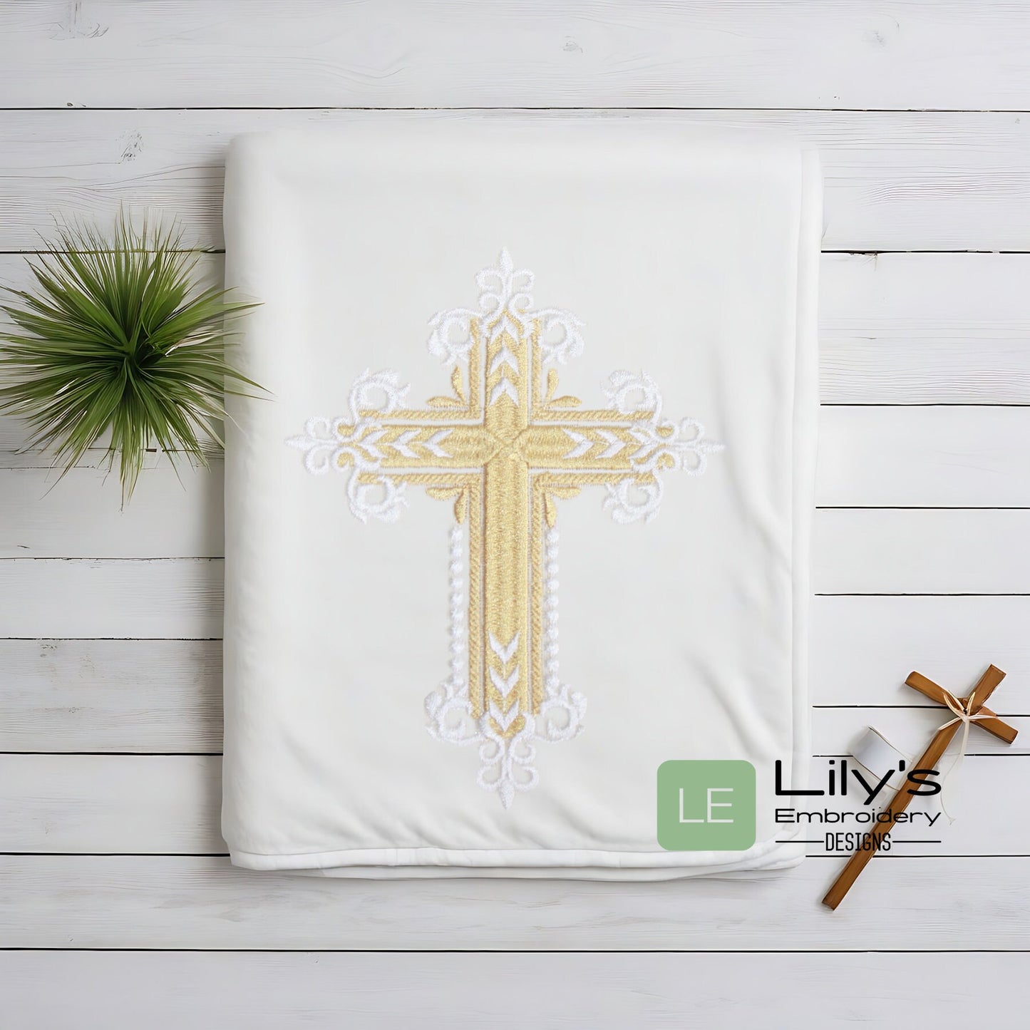 Elegant Cross Machine Embroidery Designs 3 Sizes