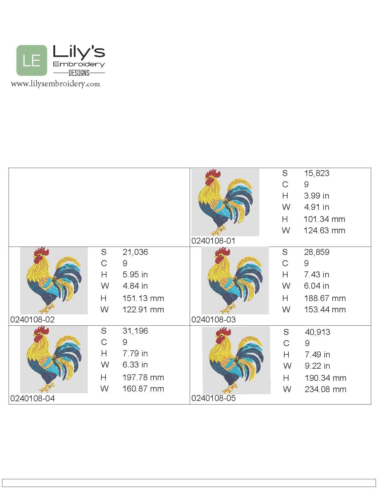 Rustic Rooster Machine Embroidery Design - 5 Sizes