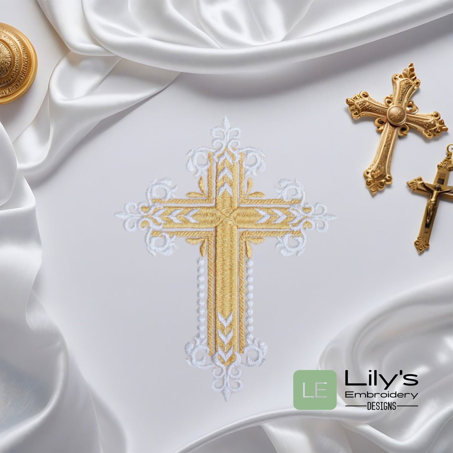 Elegant Cross Machine Embroidery Designs 3 Sizes