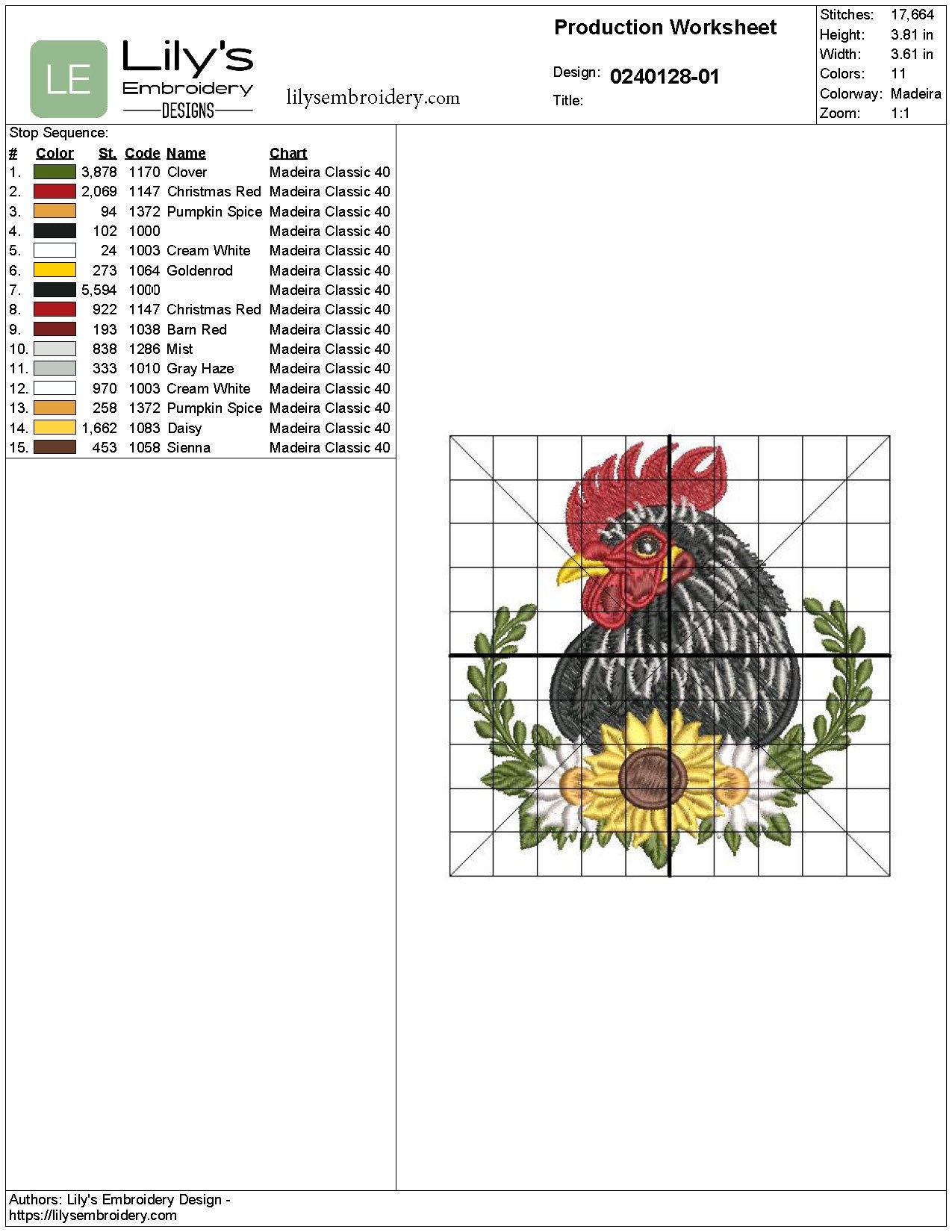 Black Rooster Machine Embroidery Design - 5 Sizes