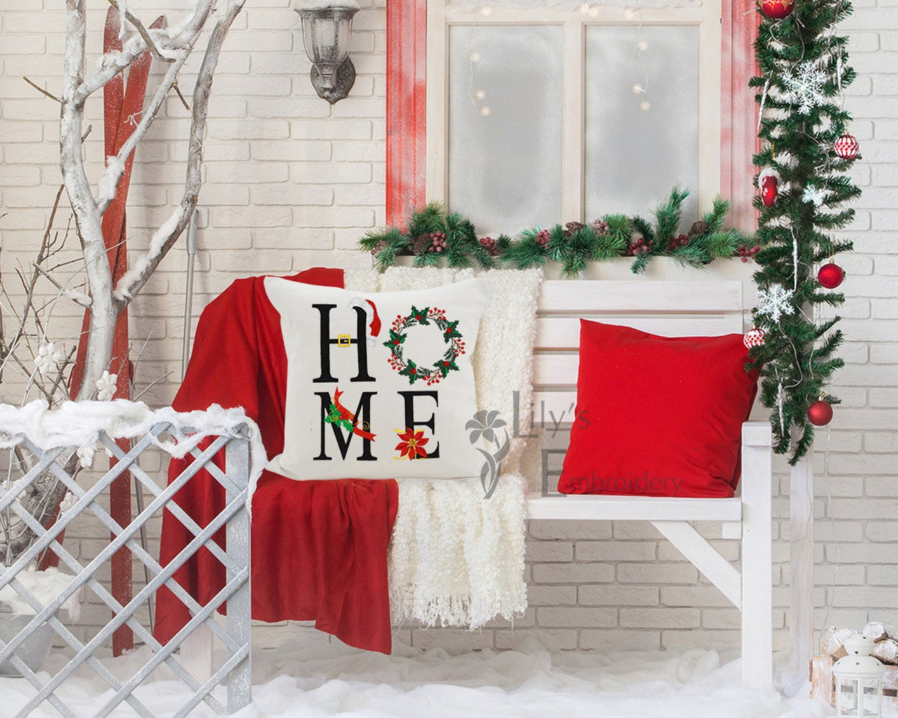 Home with Wreath Machine Embroidery Design - 4 Sizes