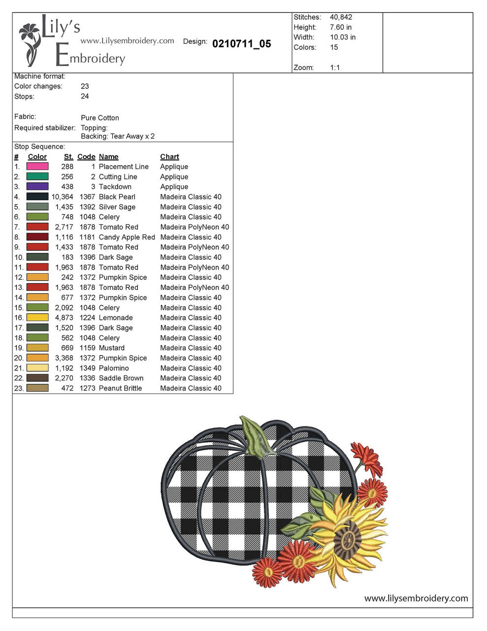 Pumpkin Applique Machine Embroidery Design - 5 sizes