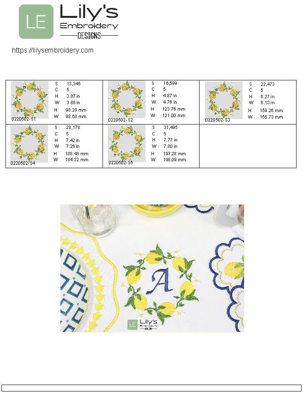 Lemons Wreath Machine Embroidery Designs- 5 Sizes