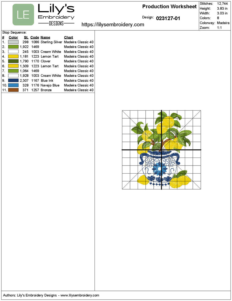 Rustic Vase Lemon Tree Machine Embroidery Design