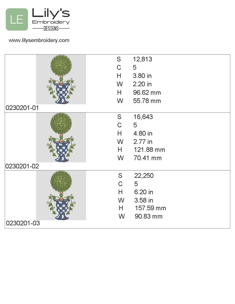 Checkered Topiary Machine Embroidery Designs -Small