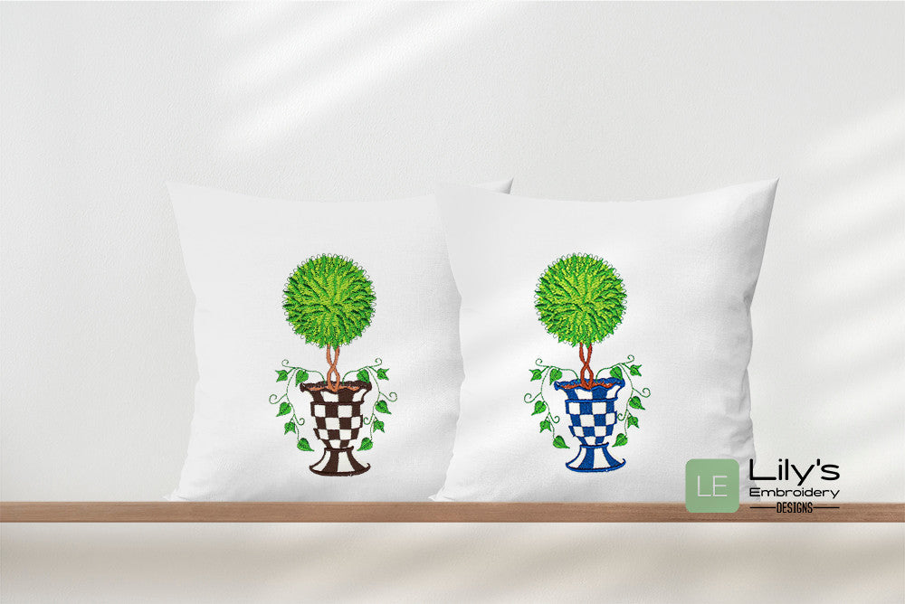 Checked Topiary Machine Embroidery Designs - Large