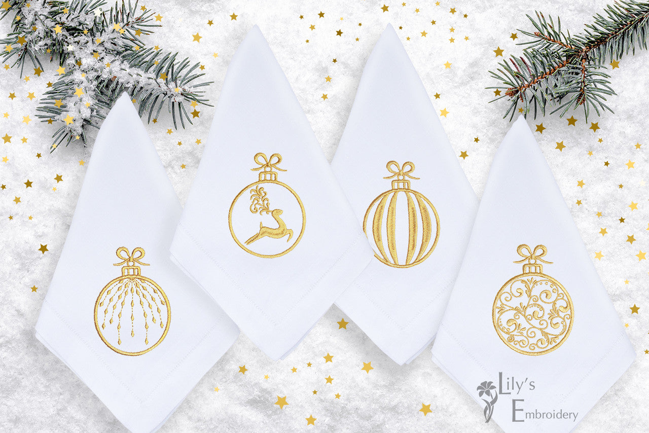 Christmas Balls Machine Embroidery Design - Set of 5
