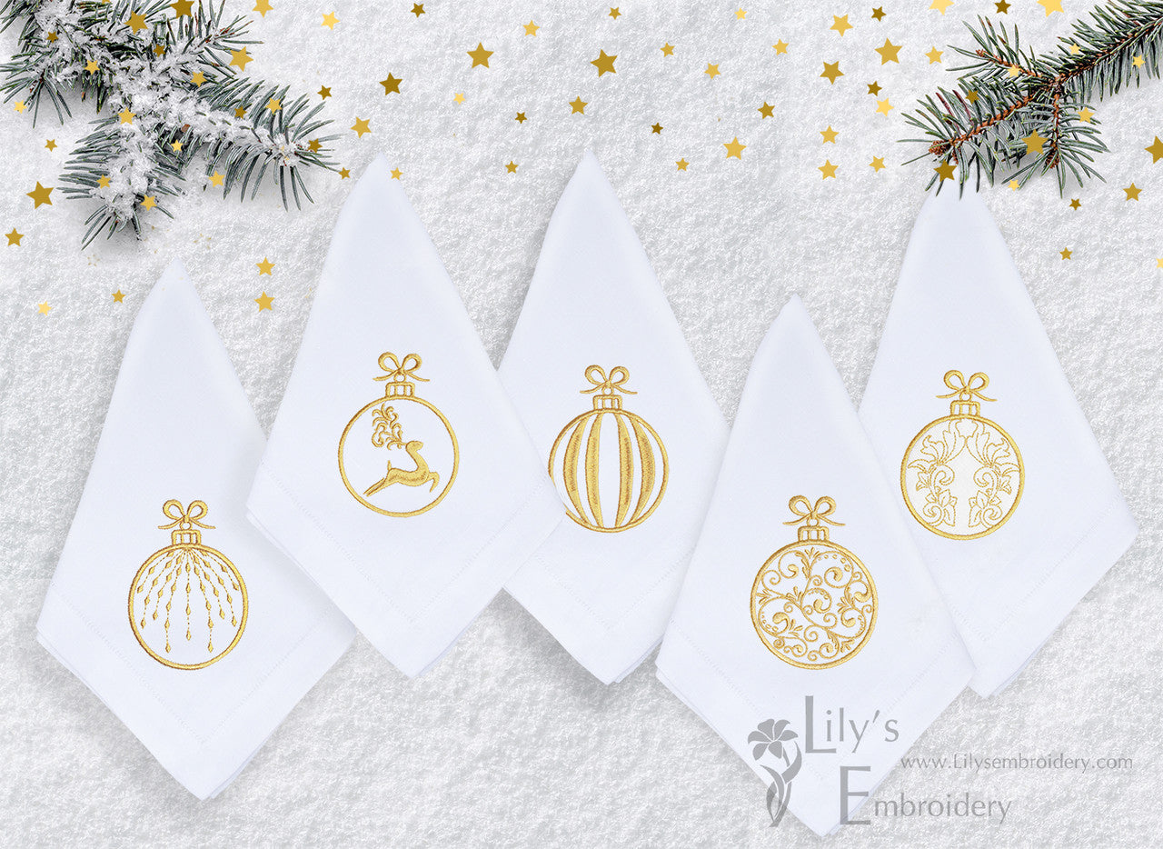 Christmas Balls Machine Embroidery Design - Set of 5