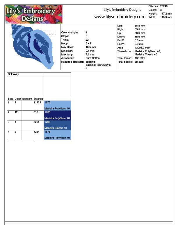 Sea Shell Machine Embroidery Design - 2 sizes