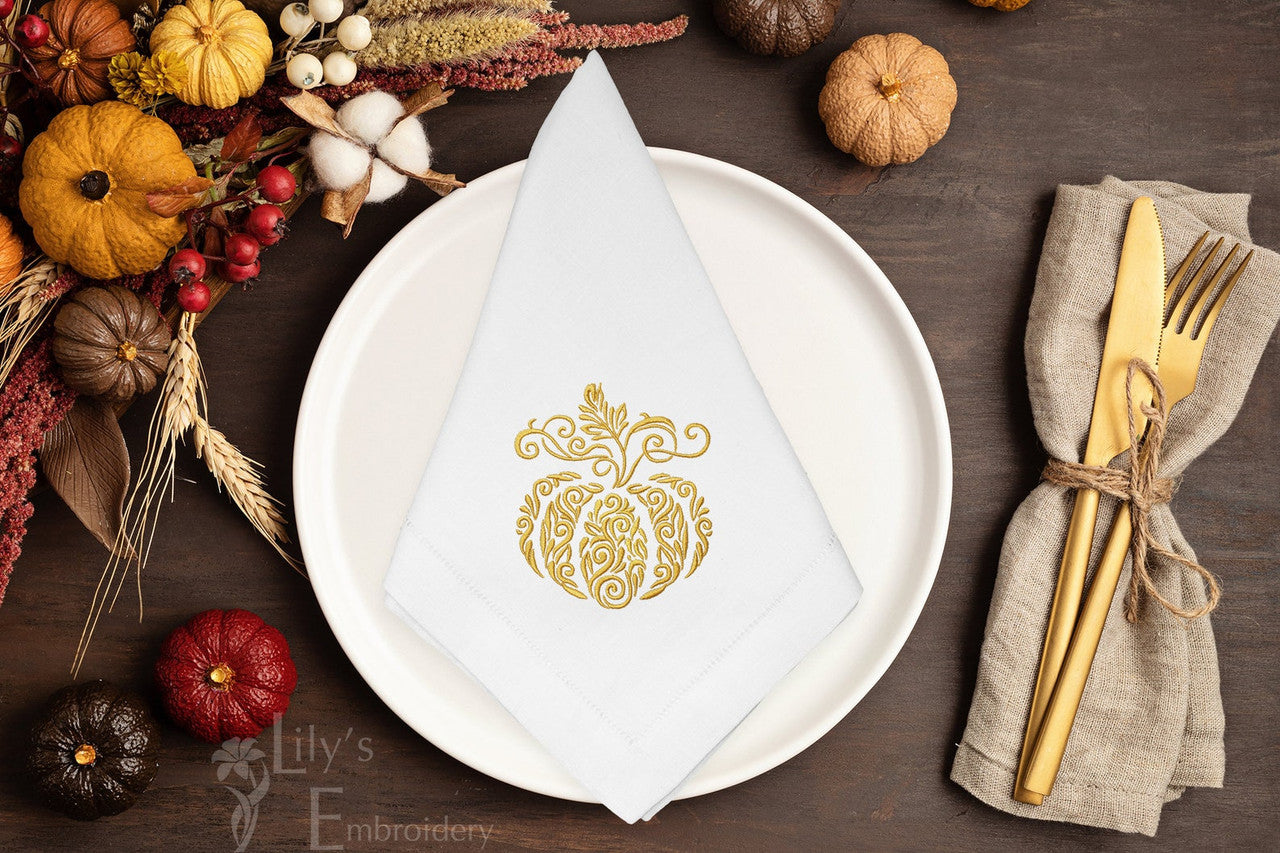 Gold Pumpkin Machine Embroidery Design - Fall - 5 Sizes