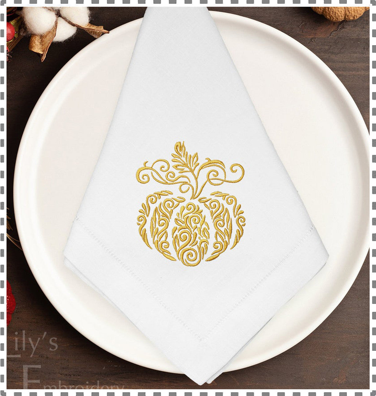 Gold Pumpkin Machine Embroidery Design - Fall - 5 Sizes