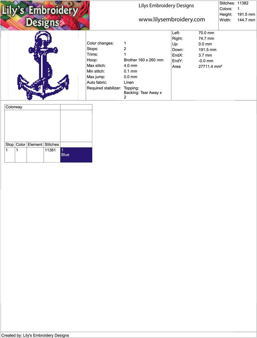 Anchor Outline Machine Embroidery Design - 4 sizes