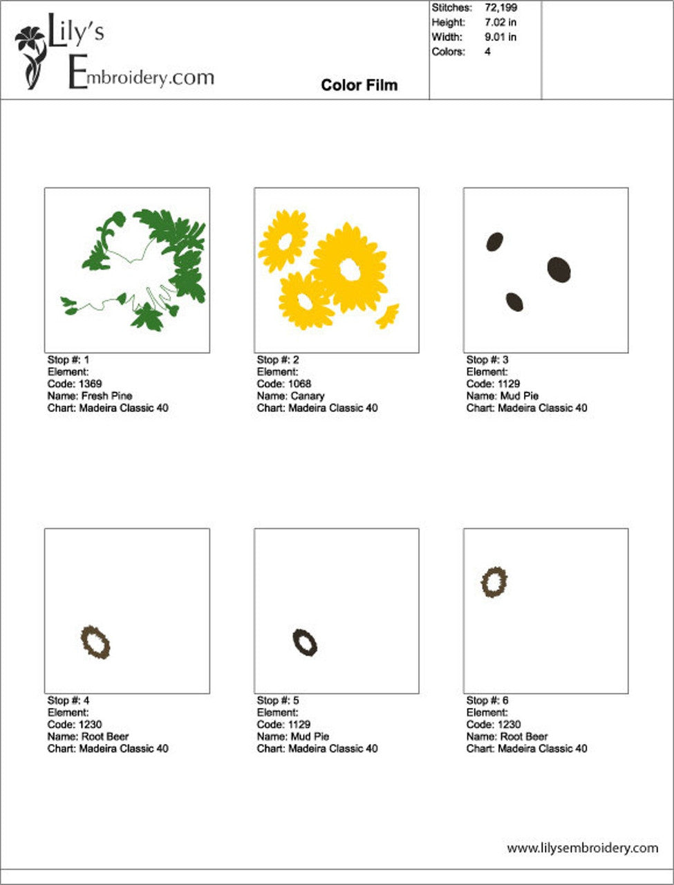 Sunflowers Machine Embroidery Design - 3 Sizes