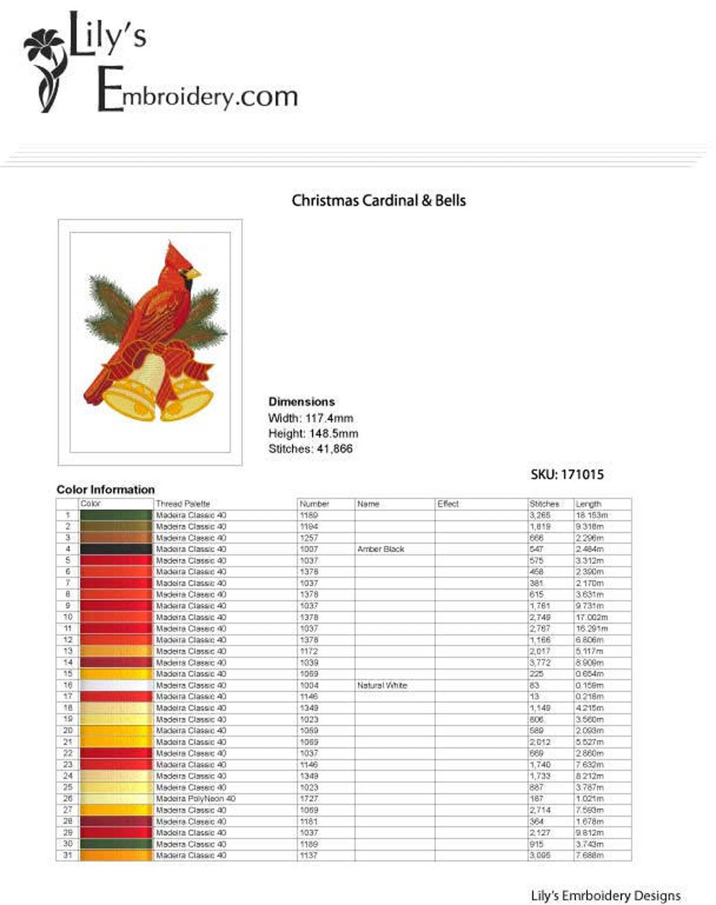 Cardinal Machine Embroidery Designs - 2 Sizes