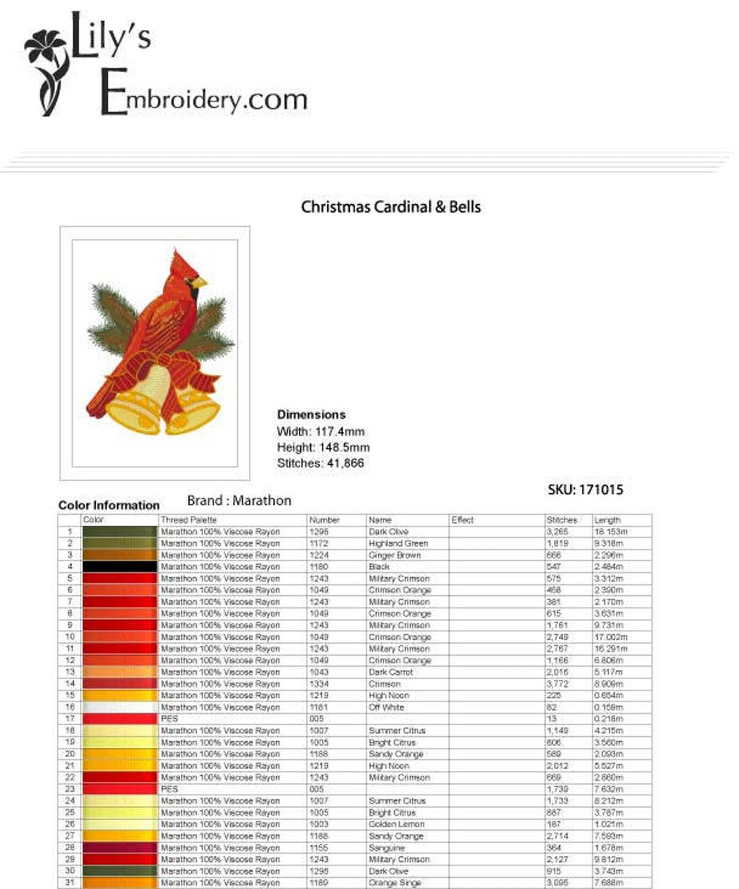 Cardinal Machine Embroidery Designs - 2 Sizes