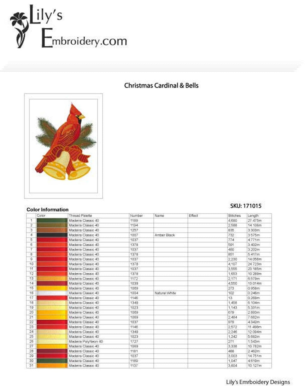 Cardinal Machine Embroidery Designs - 2 Sizes