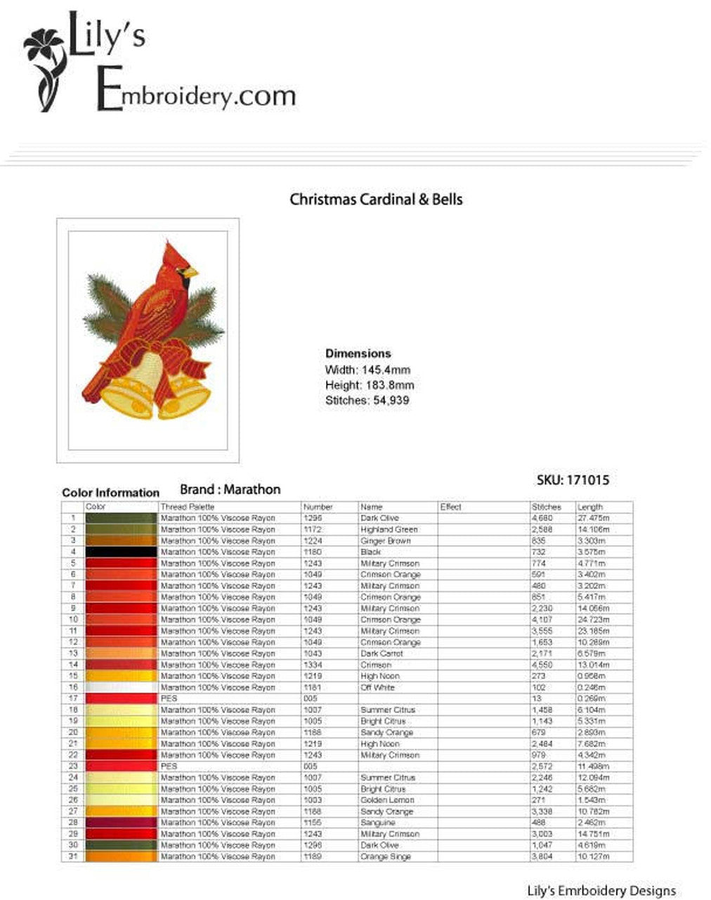 Cardinal Machine Embroidery Designs - 2 Sizes