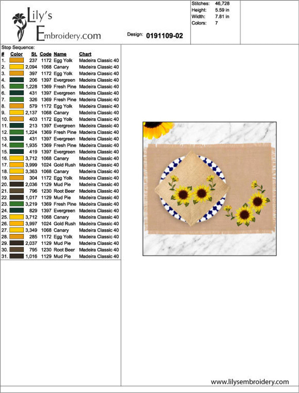 Machine Embroidery Design Vibrant Sunflowers - 4 Sizes