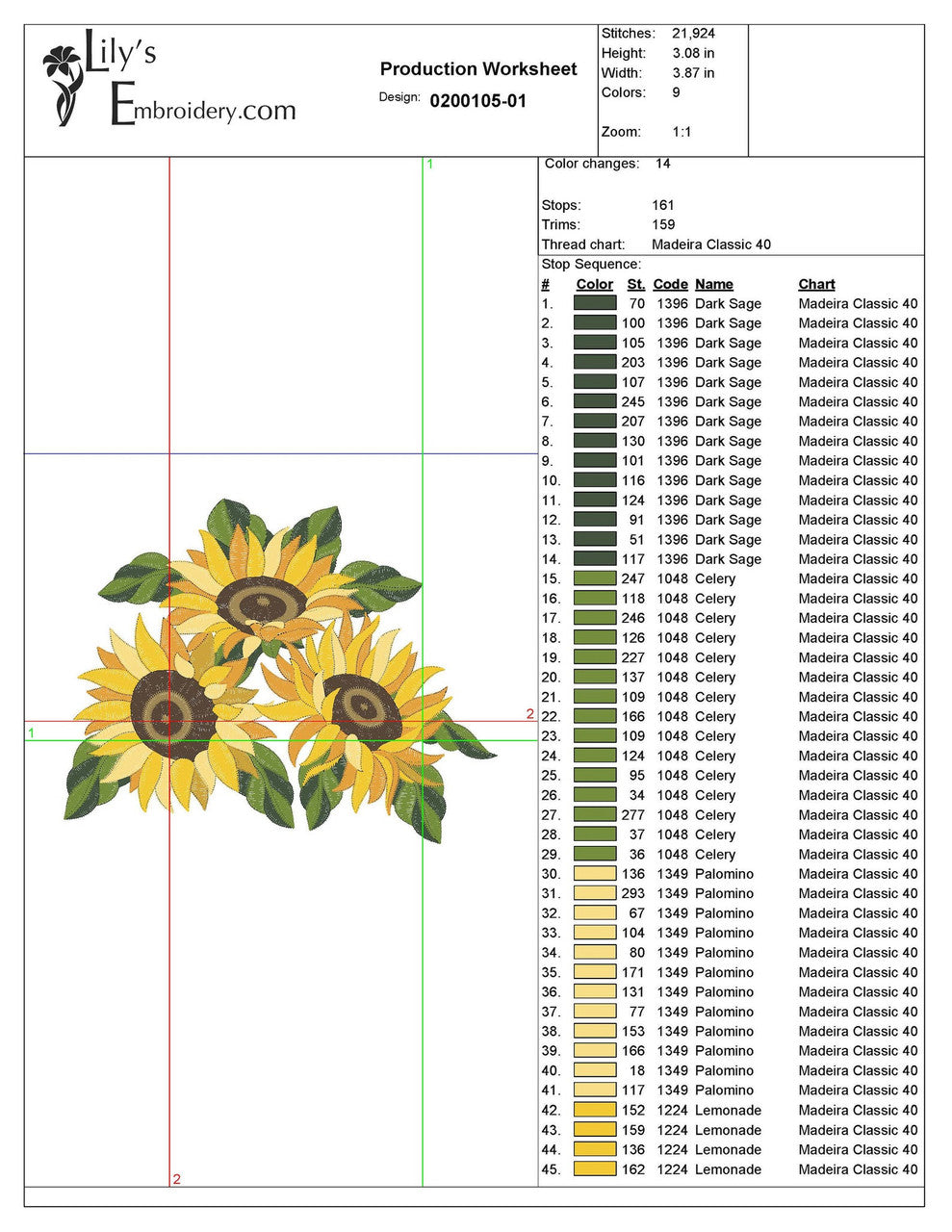 Machine Embroidery Design - Sunflowers Bouquet - 4 Sizes