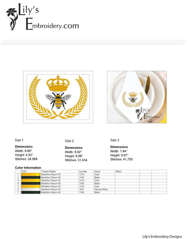 Napoleonic Bee Machine Embroidery Design 3 sizes