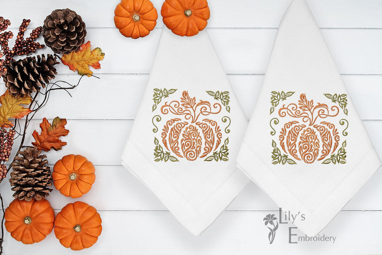 Gold Pumpkin Machine Embroidery Design - Fall - 5 Sizes