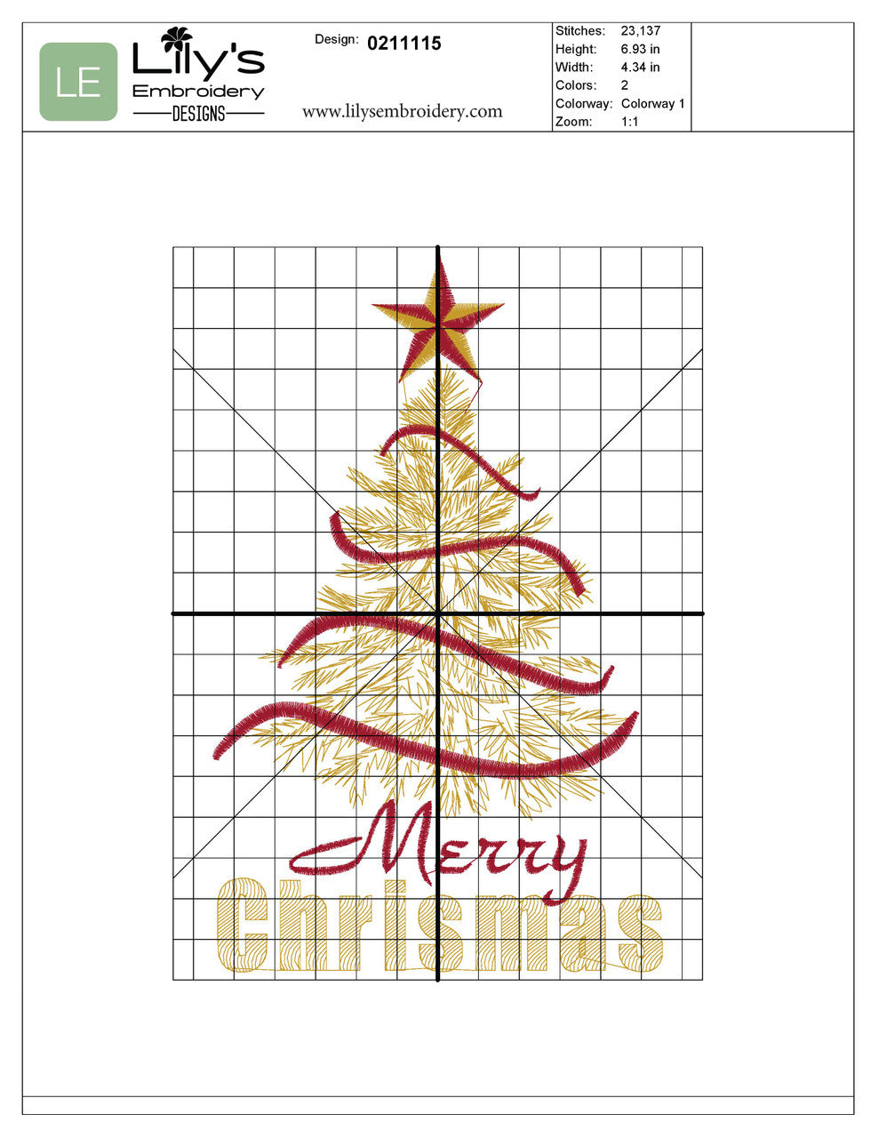 Gold Christmas Tree Machine Embroidery Designs - 4 Sizes