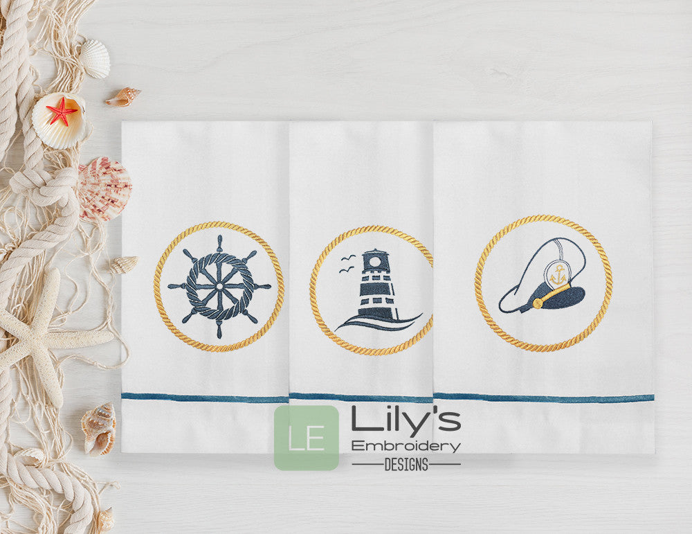 Nautical Machine Embroidery Designs - Set of 3 (4sizes)
