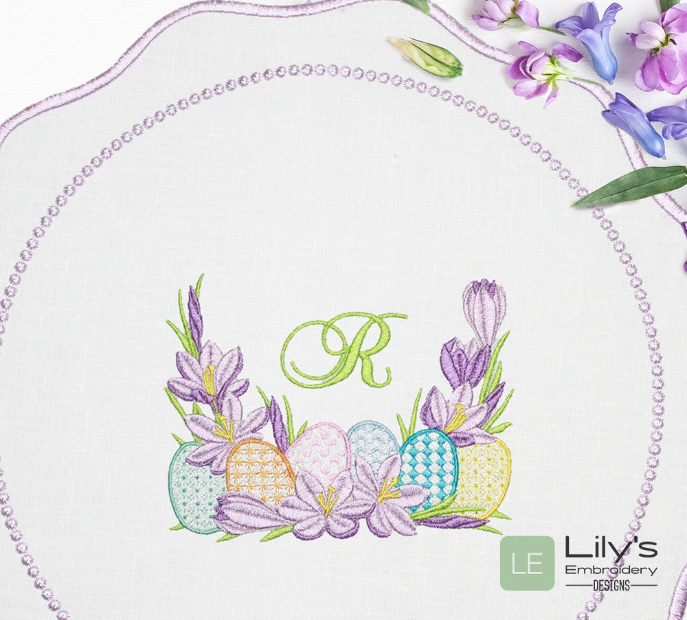 Easter Eggs & Crocus flowers Machine Embroidery Design 5 Sizes