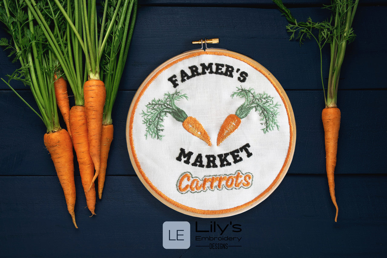 Carrots Farmer's Market Machine Embroidery Design 4 Sizes