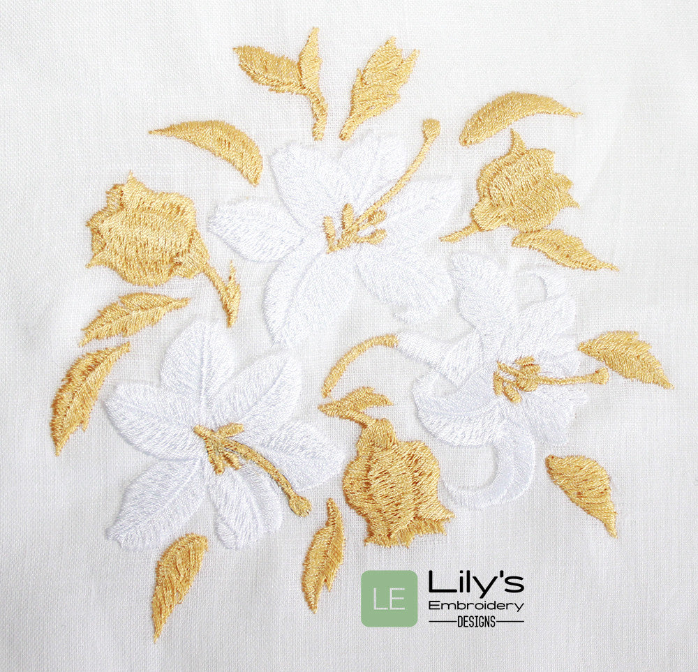 Lilies and Roses Bouquet Machine Embroidery Design - 3 Sizes