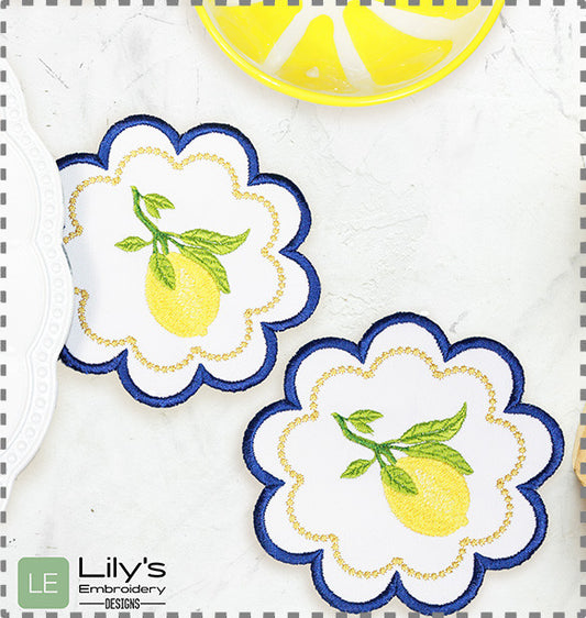 ITH  Lemon Coaster Machine Embroidery Designs- 3 Sizes