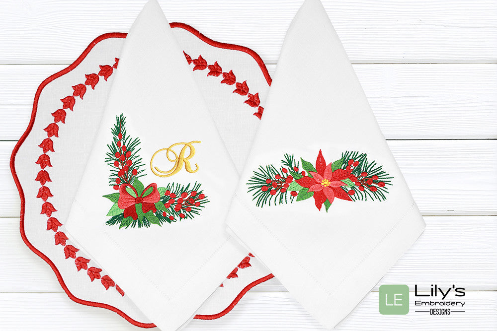 Christmas Poinsettia & Bow  Machine Embroidery Designs set