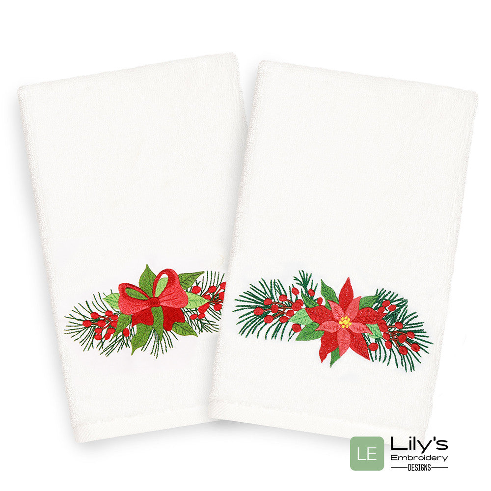 Christmas Poinsettia & Bow  Machine Embroidery Designs set