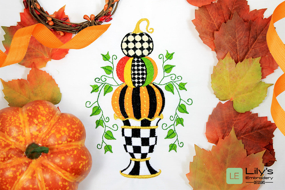 Topiary Checkered Pumpkins Machine embroidery Design
