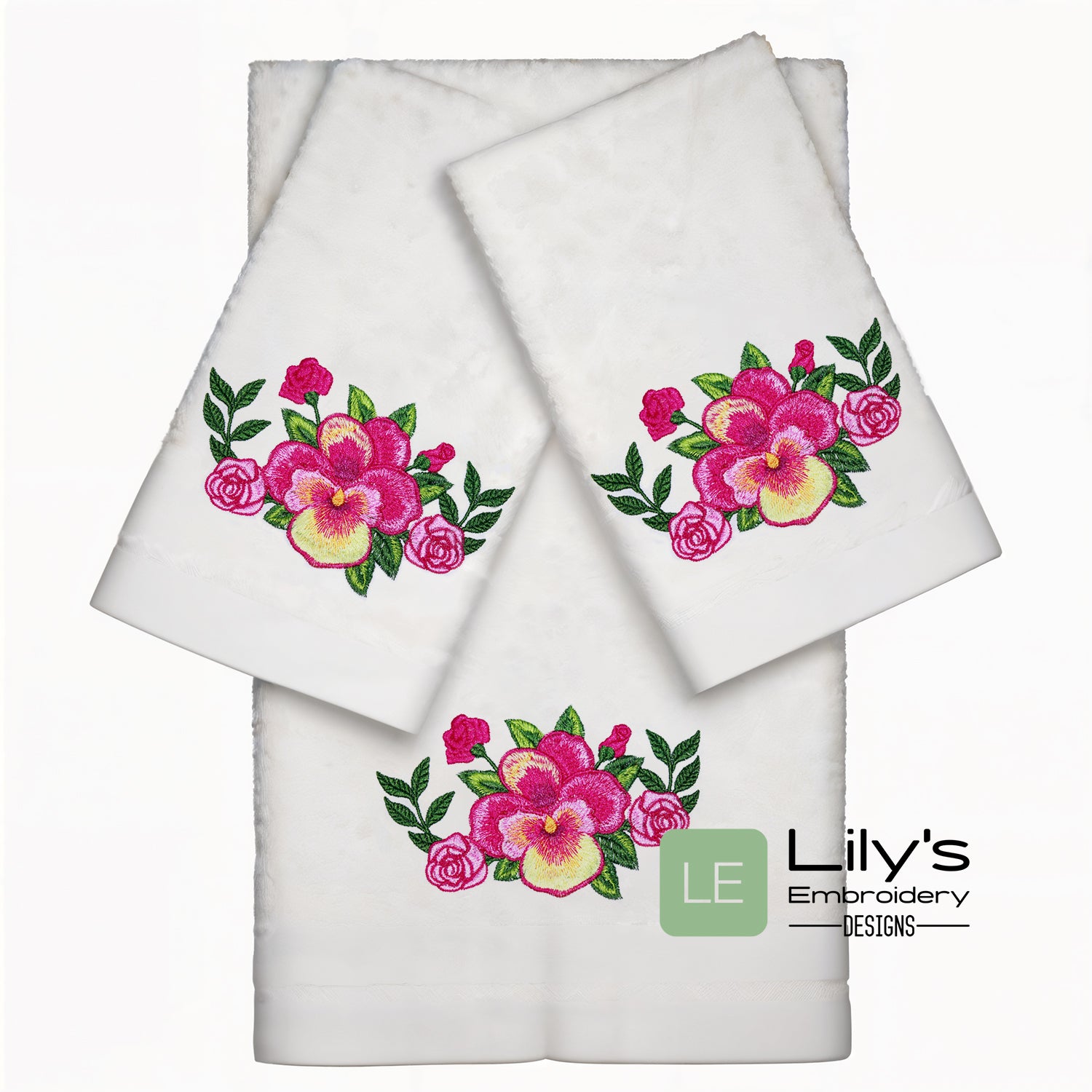 Pansies machine embroidery design in towels 
