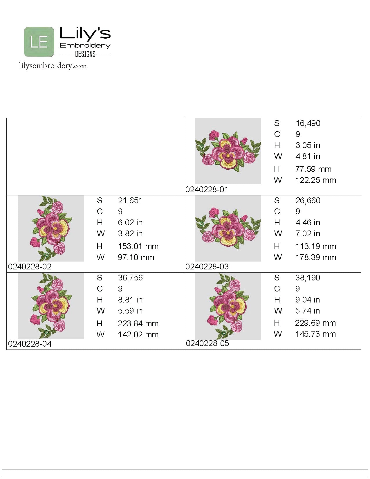 Pansy and Roses  Machine Embroidery Design - 5 Sizes