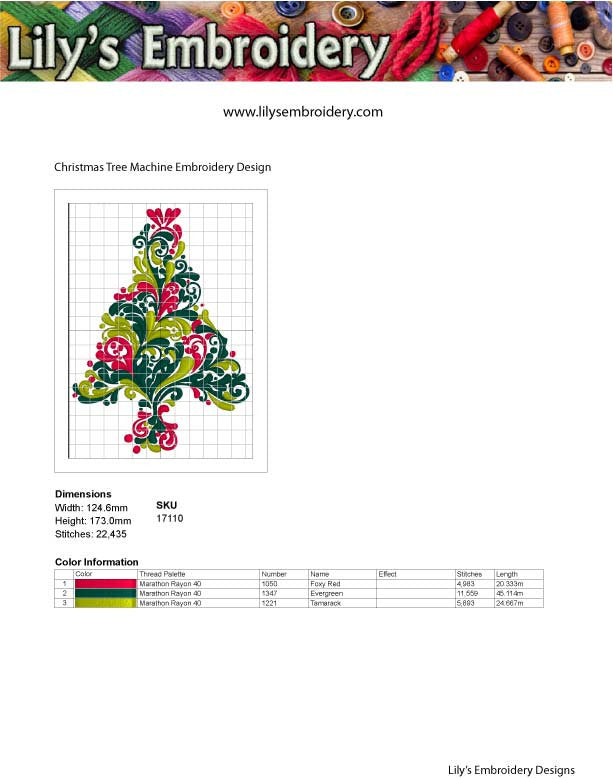 Swirly Christmas Tree Machine Embroidery Design  in 5 Sizes