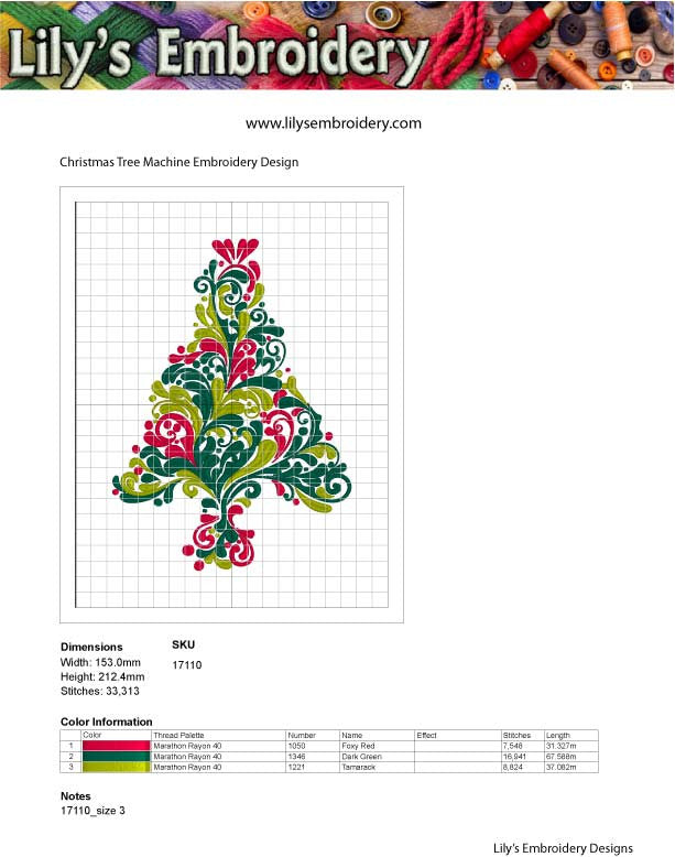 Swirly Christmas Tree Machine Embroidery Design  in 5 Sizes