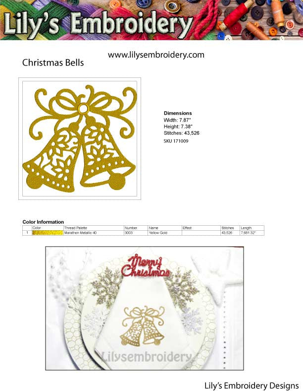 Christmas Bell Machine Embroidery Design in 5 Sizes